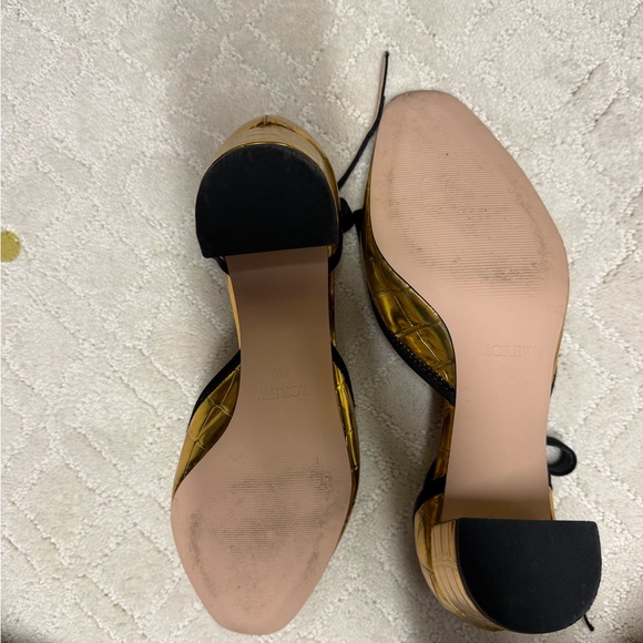 J.Crew Millie Bow Ankle-Strap Heels in gold metallic croc-embossed leather. - Picture 3 of 6